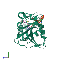 PDB entry 5hpb coloured by chain, side view.