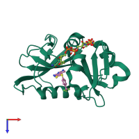 PDB entry 5hpb coloured by chain, top view.