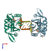 PDB entry 5hrf coloured by chain, top view.