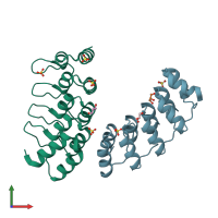 PDB entry 5hs0 coloured by chain, front view.