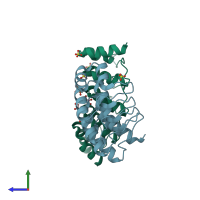 PDB entry 5hs0 coloured by chain, side view.