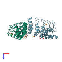 PDB entry 5hs0 coloured by chain, top view.