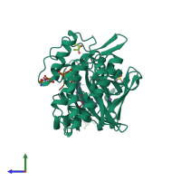 PDB entry 5htc coloured by chain, side view.