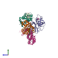 PDB entry 5hu6 coloured by chain, side view.