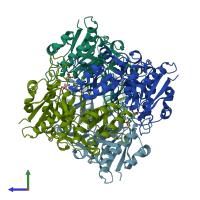 PDB entry 5hw0 coloured by chain, side view.