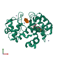 PDB entry 5hwa coloured by chain, front view.