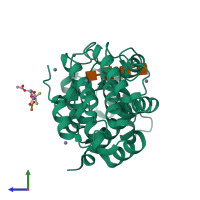 PDB entry 5hwa coloured by chain, side view.