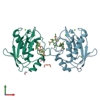PDB entry 5i0l coloured by chain, front view.