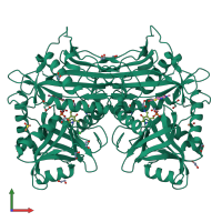 Homo dimeric assembly 1 of PDB entry 5i5v coloured by chemically distinct molecules, front view.