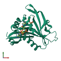 Hetero dimeric assembly 1 of PDB entry 5icv coloured by chemically distinct molecules, front view.