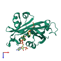 Hetero dimeric assembly 1 of PDB entry 5icv coloured by chemically distinct molecules, top view.