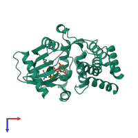 Monomeric assembly 4 of PDB entry 5iqa coloured by chemically distinct molecules, top view.