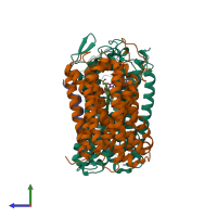 PDB entry 5ir6 coloured by chain, side view.