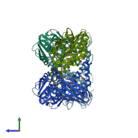 PDB entry 5isg coloured by chain, side view.