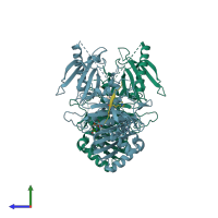 PDB entry 5ix1 coloured by chain, side view.