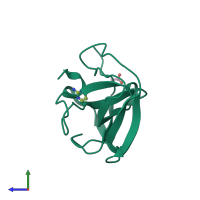 Monomeric assembly 1 of PDB entry 5ixb coloured by chemically distinct molecules, side view.