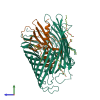 Hetero dimeric assembly 3 of PDB entry 5ixm coloured by chemically distinct molecules, side view.