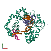 PDB entry 5j0y coloured by chain, front view.