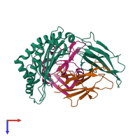 Hetero tetrameric assembly 1 of PDB entry 5j6g coloured by chemically distinct molecules, top view.