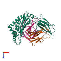 Hetero tetrameric assembly 2 of PDB entry 5j6g coloured by chemically distinct molecules, top view.