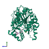 PDB entry 5jat coloured by chain, side view.