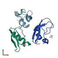 PDB entry 5jb7 coloured by chain, front view.