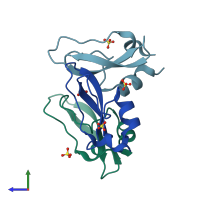PDB entry 5jb7 coloured by chain, side view.