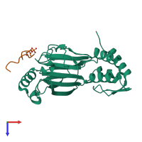 Hetero dimeric assembly 1 of PDB entry 5jek coloured by chemically distinct molecules, top view.