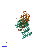 PDB entry 5jjw coloured by chain, side view.