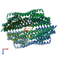 PDB entry 5jre coloured by chain, top view.