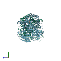 PDB entry 5jy9 coloured by chain, side view.