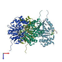 PDB entry 5k0l coloured by chain, top view.