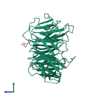 Monomeric assembly 1 of PDB entry 5k19 coloured by chemically distinct molecules, side view.