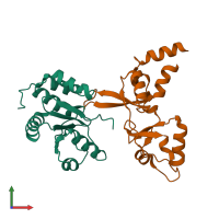 PDB entry 5k22 coloured by chain, front view.