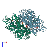 PDB entry 5k3j coloured by chain, top view.