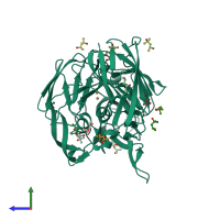 PDB entry 5k7a coloured by chain, side view.