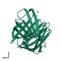 PDB entry 5k7p coloured by chain, side view.