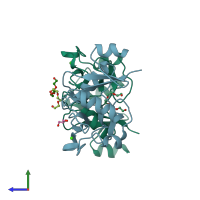 PDB entry 5k8y coloured by chain, side view.