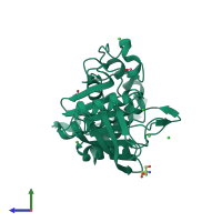 PDB entry 5k9v coloured by chain, side view.