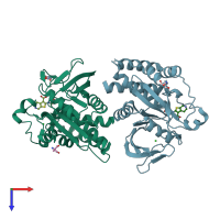 PDB entry 5kad coloured by chain, top view.