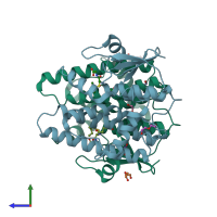 PDB entry 5kej coloured by chain, side view.