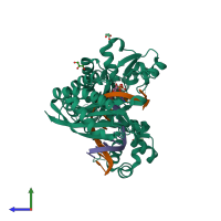 PDB entry 5kfs coloured by chain, side view.