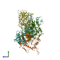 PDB entry 5kg8 coloured by chain, side view.