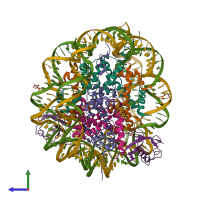 Hetero 14-meric assembly 1 of PDB entry 5kgf coloured by chemically distinct molecules, side view.