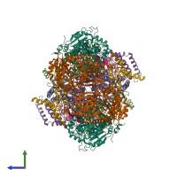 Hetero 22-meric assembly 1 of PDB entry 5klv coloured by chemically distinct molecules, side view.