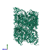 Homo hexameric assembly 2 of PDB entry 5koz coloured by chemically distinct molecules, side view.