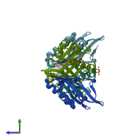 PDB entry 5kp1 coloured by chain, side view.