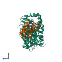 PDB entry 5kp7 coloured by chain, side view.