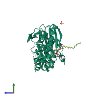PDB entry 5kqd coloured by chain, side view.