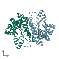 PDB entry 5kvc coloured by chain, front view.